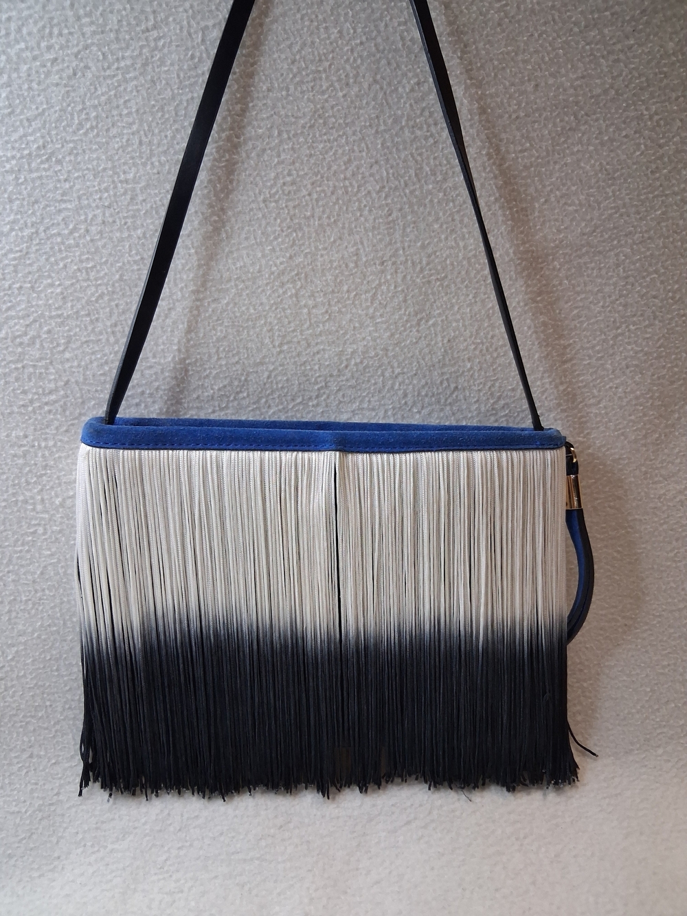 Blue and White Ombre Fringe Shoulder Bag